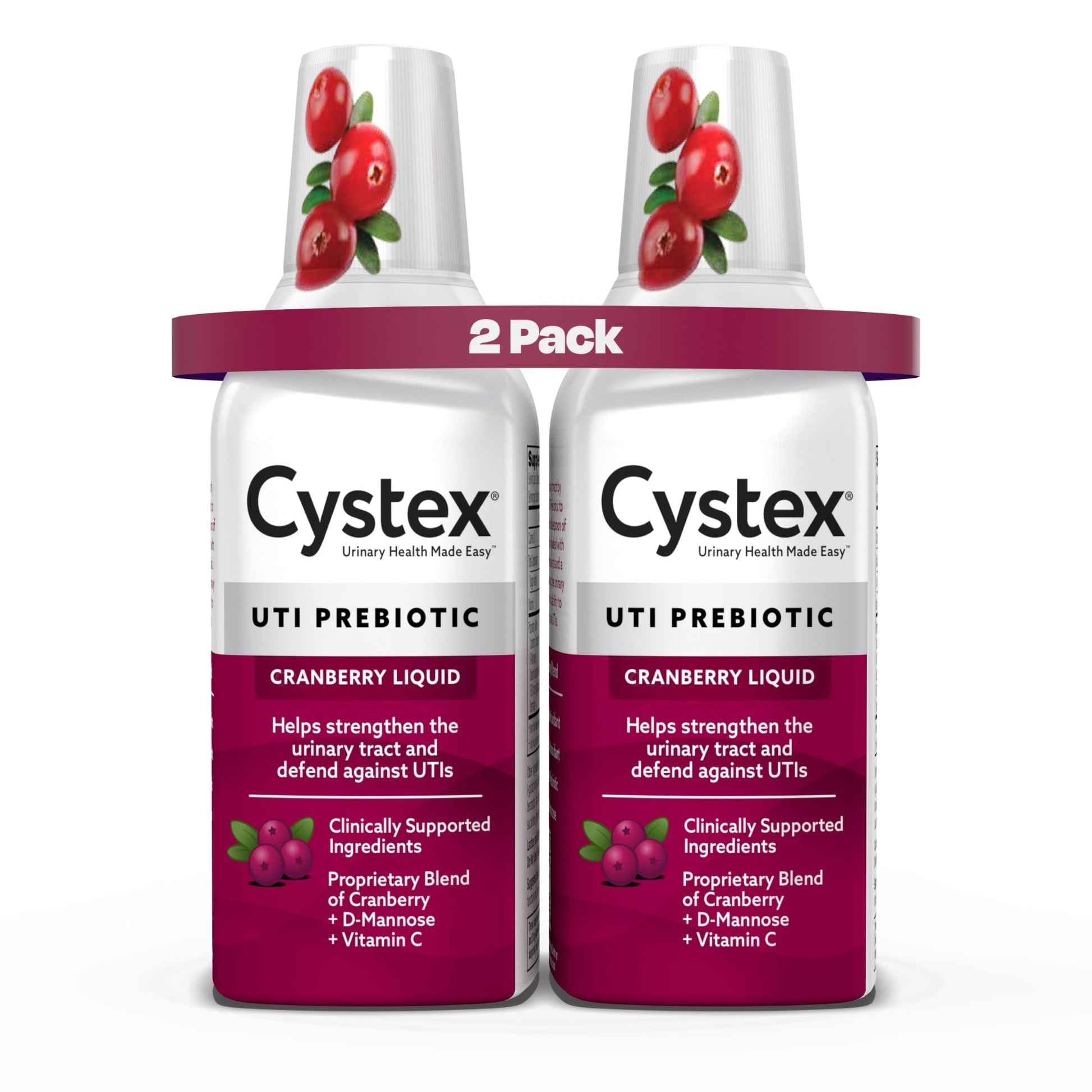 Cystex Urinary Tract Infection Support & Prevention - Cranberry Prebiotic Supplement with D-Mannose & Vitamin C for UTI Protection & Urinary Health Maintenance - 7.6 fl oz (Pack of 2) - dailyvitalstore