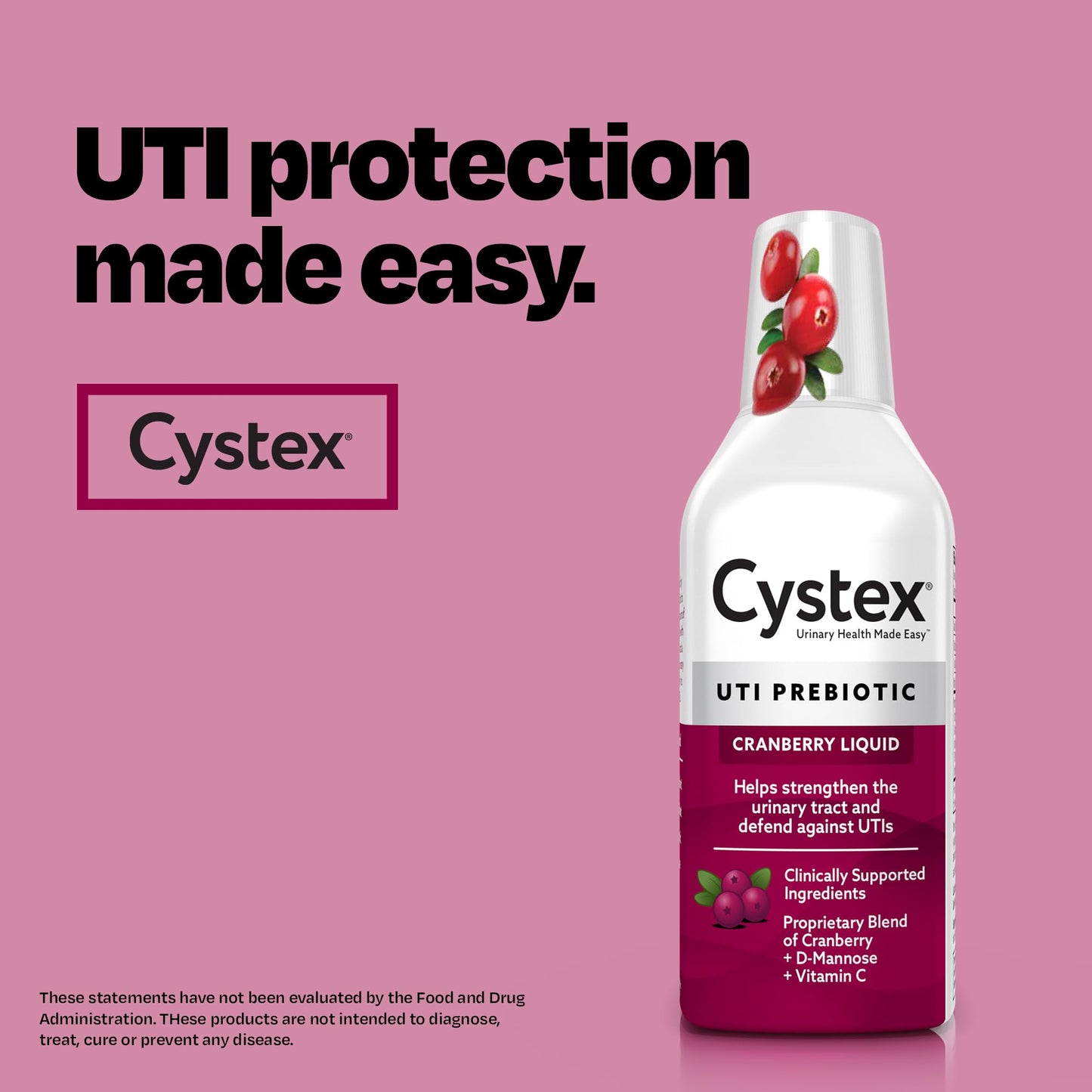 Cystex Urinary Tract Infection Support & Prevention - Cranberry Prebiotic Supplement with D-Mannose & Vitamin C for UTI Protection & Urinary Health Maintenance - 7.6 fl oz (Pack of 2) - dailyvitalstore
