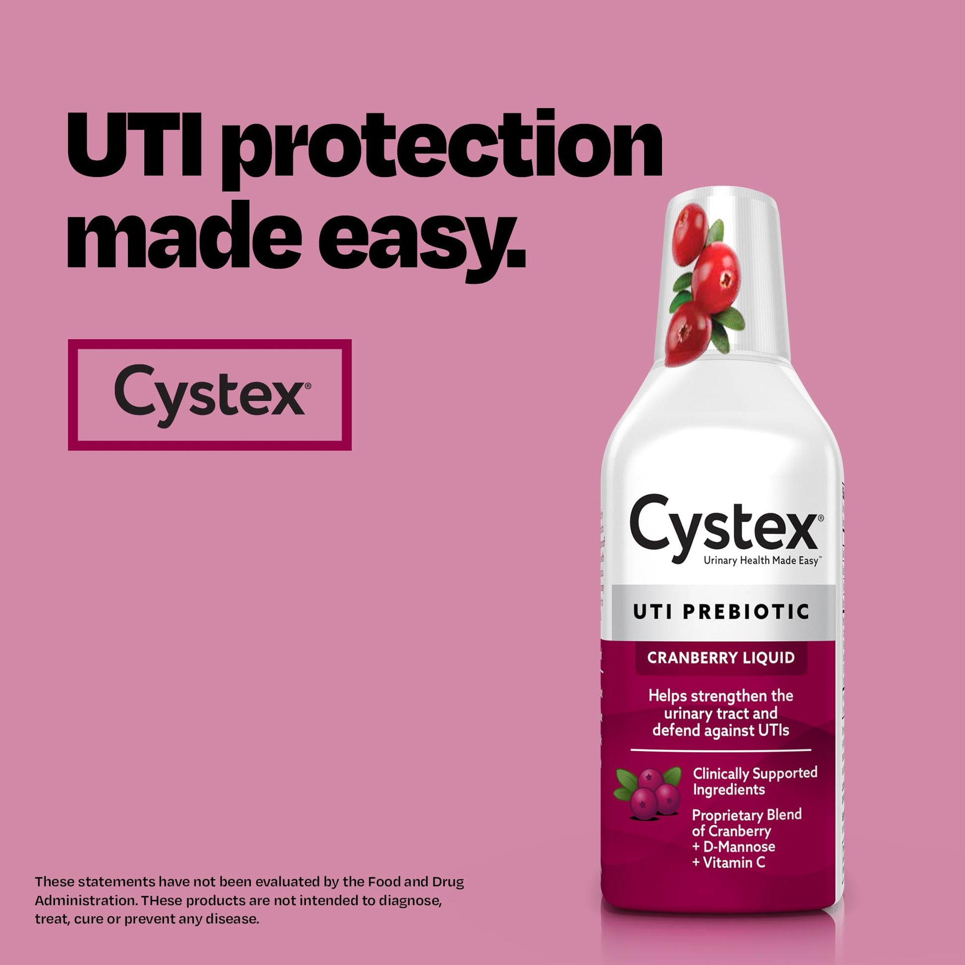 Cystex Urinary Tract Infection Support & Prevention - Cranberry Prebiotic Supplement with D-Mannose & Vitamin C for UTI Protection & Urinary Health Maintenance - 7.6 fl oz (Pack of 2) - dailyvitalstore