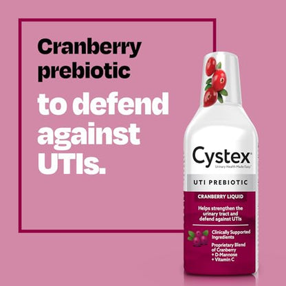 Cystex Urinary Tract Infection Support & Prevention - Cranberry Prebiotic Supplement with D-Mannose & Vitamin C for UTI Protection & Urinary Health Maintenance - 7.6 fl oz (Pack of 2) - dailyvitalstore