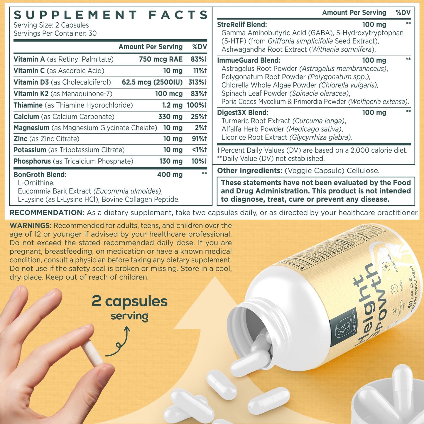 CystoRebalance 25-in 1 Bone Strength Supplement - for Natural Growth, Digestion and Stress - High Absorption - Calcium, Magnesium, Zinc, Ashwaganda and Multivitamins for Age 12+ | 60 Caps - dailyvitalstore