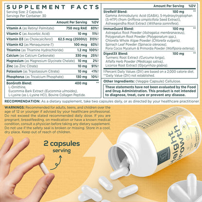 CystoRebalance 25-in 1 Bone Strength Supplement - for Natural Growth, Digestion and Stress - High Absorption - Calcium, Magnesium, Zinc, Ashwaganda and Multivitamins for Age 12+ | 60 Caps - dailyvitalstore