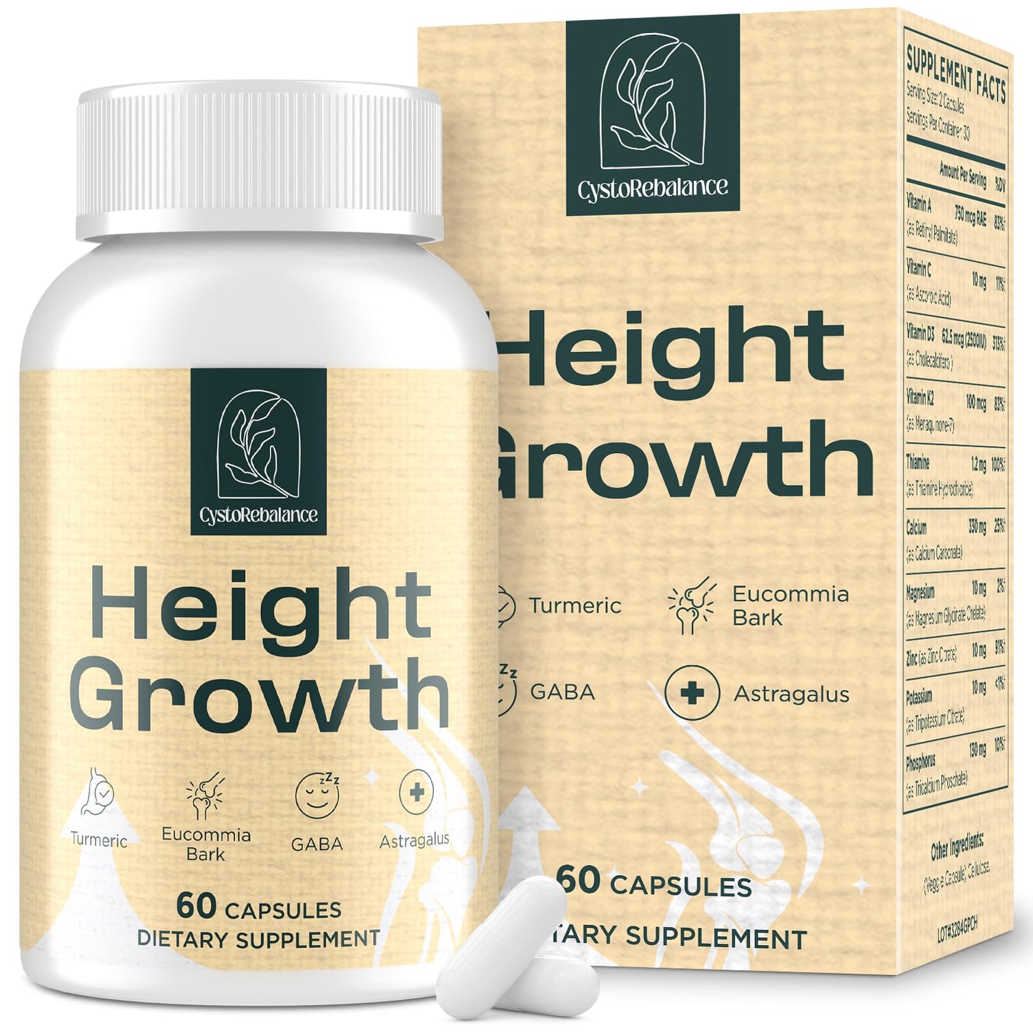 CystoRebalance 25-in 1 Bone Strength Supplement - for Natural Growth, Digestion and Stress - High Absorption - Calcium, Magnesium, Zinc, Ashwaganda and Multivitamins for Age 12+ | 60 Caps - dailyvitalstore