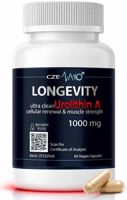 CzeNano Longevity – Ultra-Pure Urolithin A Supplement 1000 mg | Mitochondrial Support, Cellular Energy & Muscle Strength | Third-Party Tested COA | 60 Vegan Capsules - dailyvitalstore