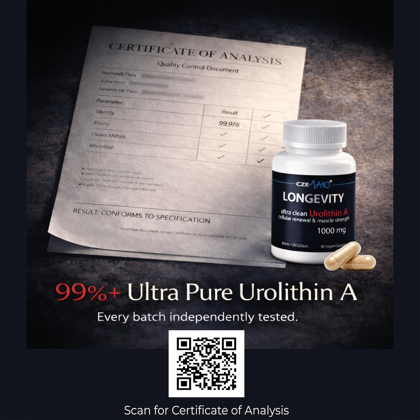 CzeNano Longevity – Ultra-Pure Urolithin A Supplement 1000 mg | Mitochondrial Support, Cellular Energy & Muscle Strength | Third-Party Tested COA | 60 Vegan Capsules - dailyvitalstore