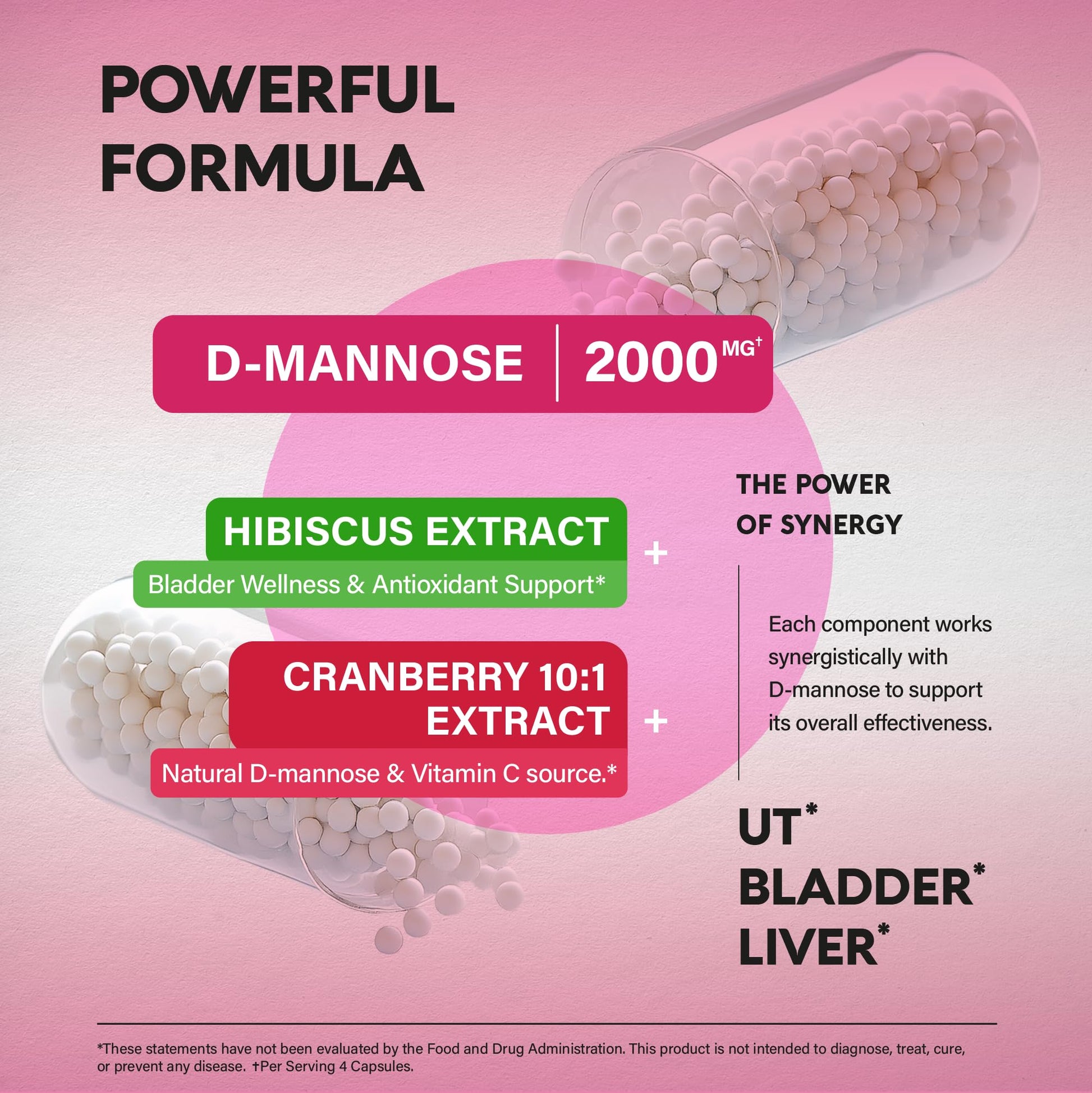 D-Mannose 2000mg with Cranberry & Hibiscus - Clinically Tested Strength for Urinary Tract Health - Supplement for Women - Bladder, Liver & Microflora Support - Made in USA - Vegan, 120 Capsules - dailyvitalstore
