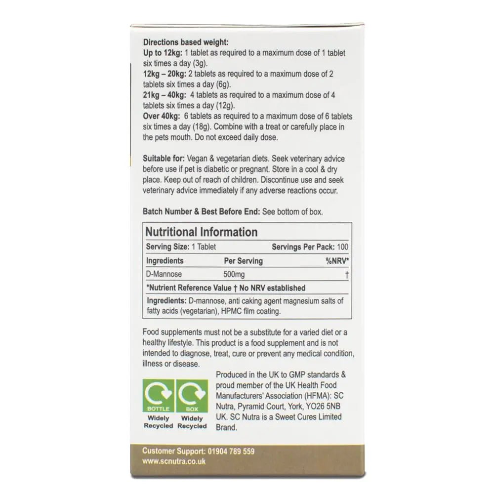 D-Mannose Pet Tablets for Cats & Dogs by SC Nutra - dailyvitalstore