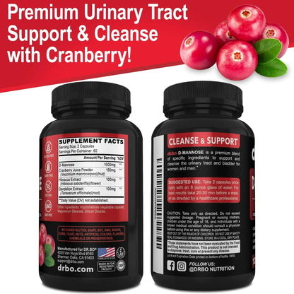 D Mannose Supplements for Women Pills - Natural D-Mannose 500mg Capsules, Cranberry DMannose Pills 1000mg Per Serving - Bladder Flush & Urinary Tract Cleanse Health Supplement - 120 Veg Capsules - dailyvitalstore