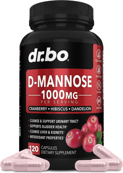 D Mannose Supplements for Women Pills - Natural D-Mannose 500mg Capsules, Cranberry DMannose Pills 1000mg Per Serving - Bladder Flush & Urinary Tract Cleanse Health Supplement - 120 Veg Capsules - dailyvitalstore