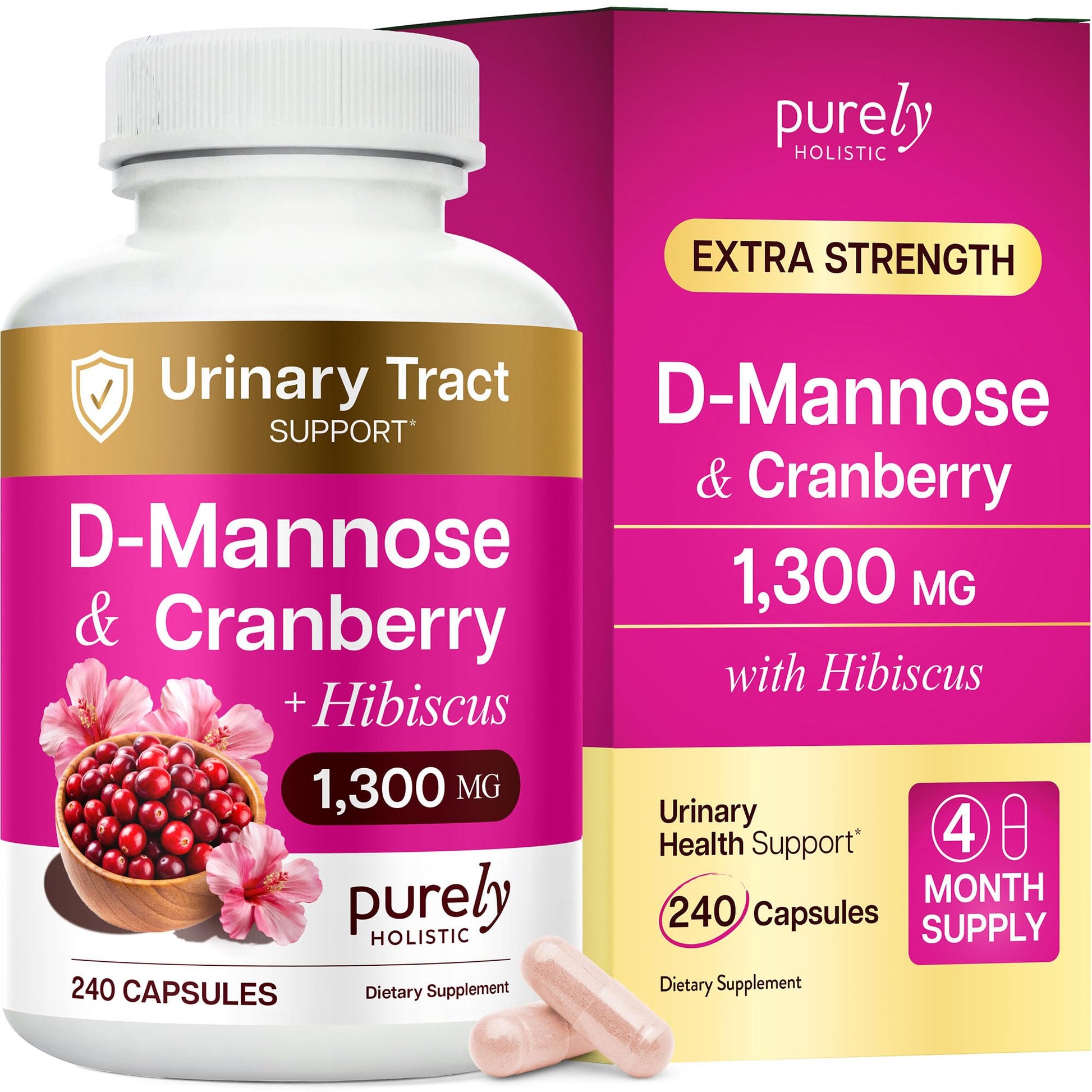 D Mannose with Cranberry | Drug-Free Urinary Tract Health Support | Evidence-Based DMannose 1300mg for Urinary & Bladder Health for Women | D Mannose Supplements for Women & Men | Non-GMO | 240 Ct - dailyvitalstore
