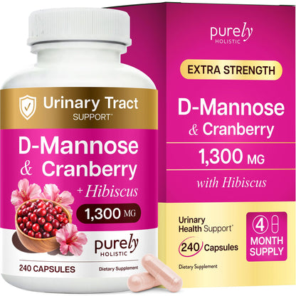D Mannose with Cranberry | Drug-Free Urinary Tract Health Support | Evidence-Based DMannose 1300mg for Urinary & Bladder Health for Women | D Mannose Supplements for Women & Men | Non-GMO | 240 Ct - dailyvitalstore