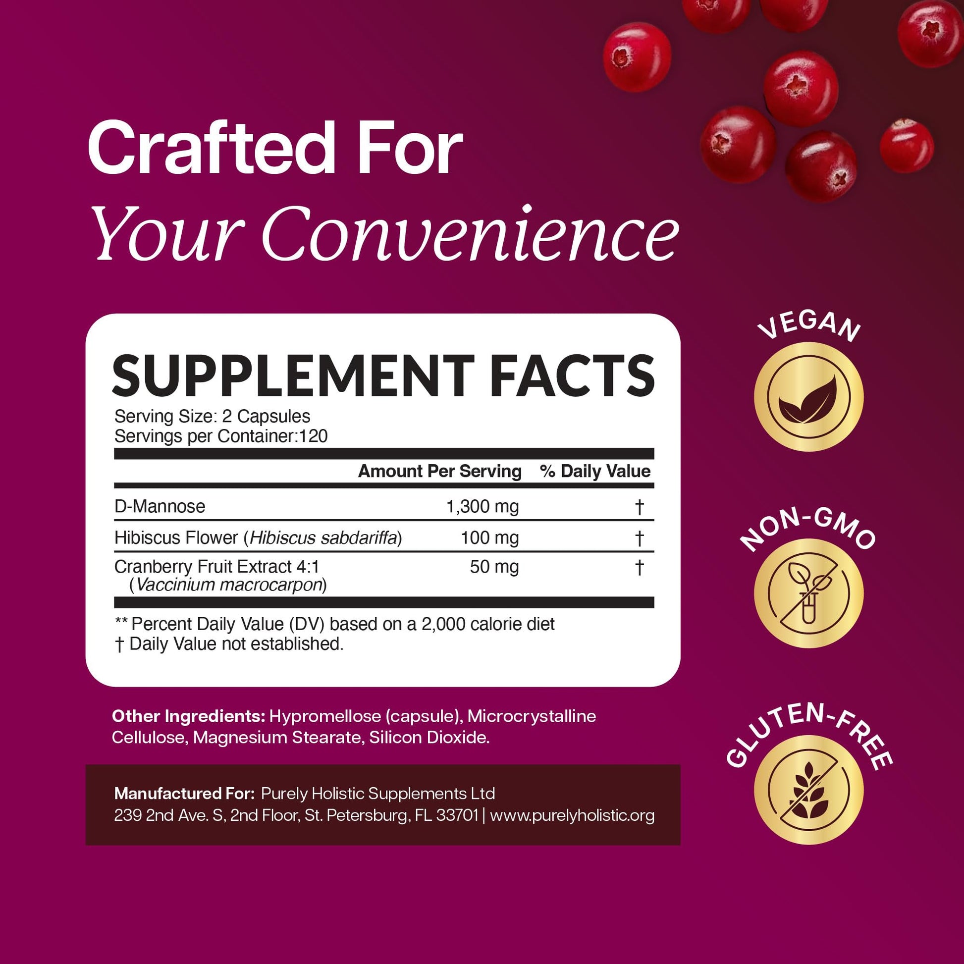 D Mannose with Cranberry | Drug-Free Urinary Tract Health Support | Evidence-Based DMannose 1300mg for Urinary & Bladder Health for Women | D Mannose Supplements for Women & Men | Non-GMO | 240 Ct - dailyvitalstore