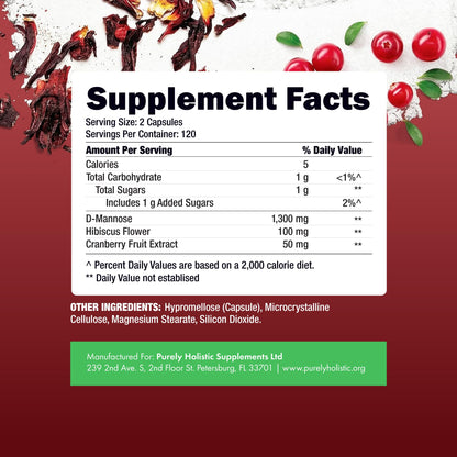 D Mannose with Cranberry | Drug-Free Urinary Tract Health Support | Evidence-Based DMannose 1300mg for Urinary & Bladder Health for Women | D Mannose Supplements for Women & Men | Non-GMO | 240 Ct - dailyvitalstore
