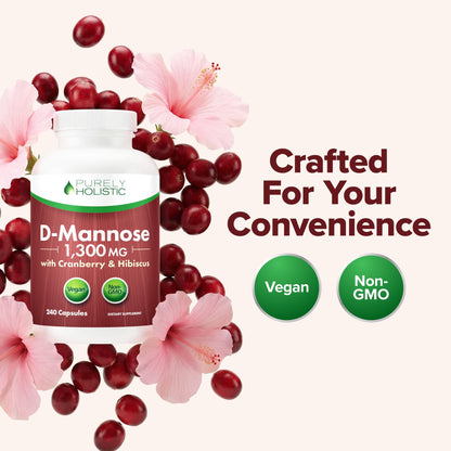 D Mannose with Cranberry | Drug-Free Urinary Tract Health Support | Evidence-Based DMannose 1300mg for Urinary & Bladder Health for Women | D Mannose Supplements for Women & Men | Non-GMO | 240 Ct - dailyvitalstore