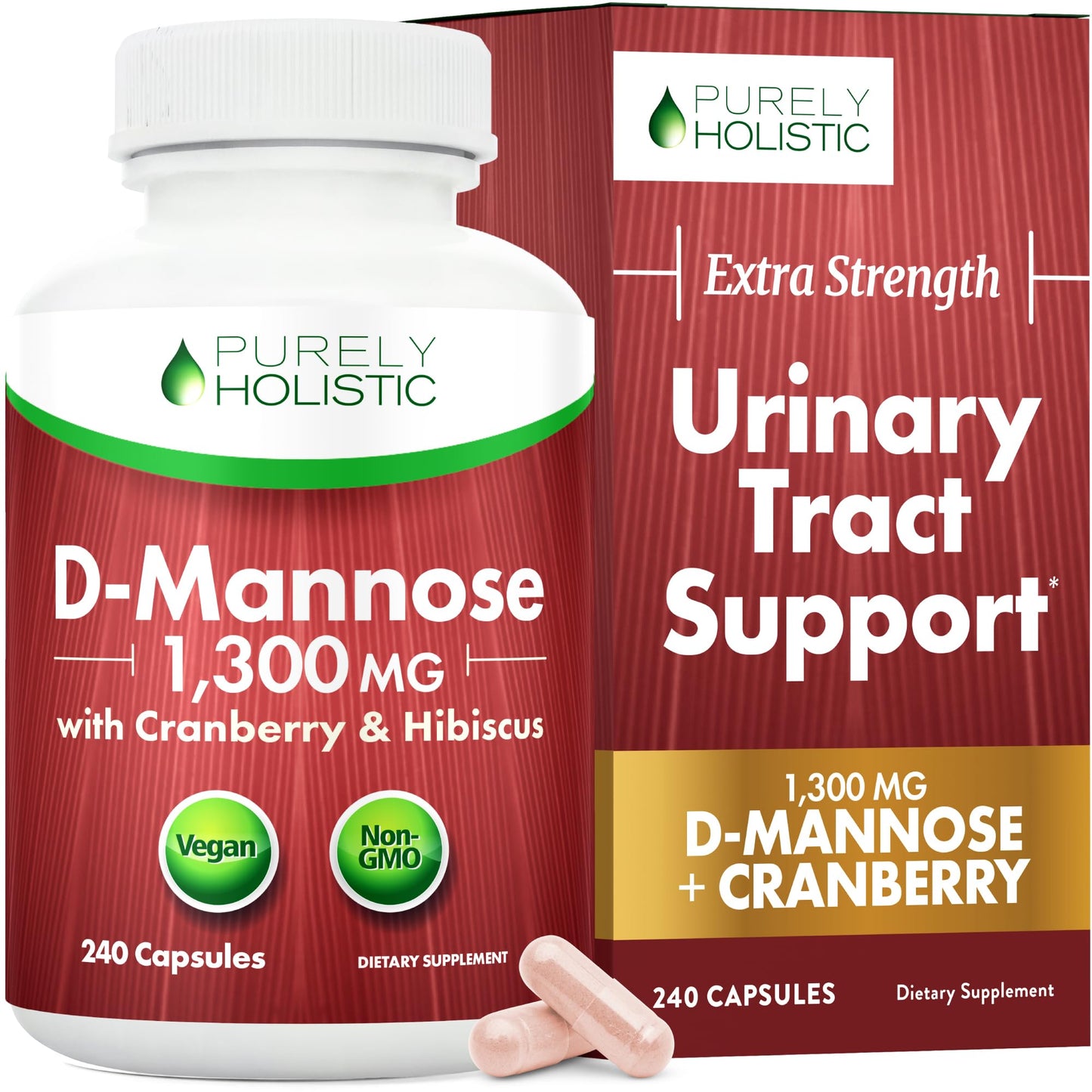 D Mannose with Cranberry | Drug-Free Urinary Tract Health Support | Evidence-Based DMannose 1300mg for Urinary & Bladder Health for Women | D Mannose Supplements for Women & Men | Non-GMO | 240 Ct - dailyvitalstore