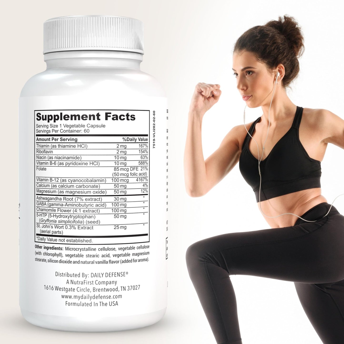 Daily Defense Mood Support Supplement - Ultra Mood 60 Count Mood Enhancer with Calcium Carbonate, Folic Acid, GABA, 5-HTP, Ashwagandha Root Extract & More - Non GMO Mood & Relaxation Supplement - dailyvitalstore