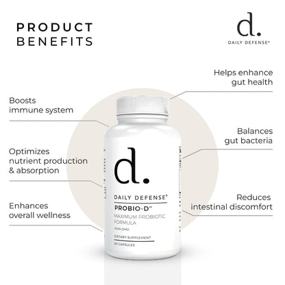 Daily Defense Probiotic Immune Support Supplement - Daily Probiotics for Men with Constipation & Gas - Digestion and Bloating Supplement & Probiotics for Women - 60 Capsules, PROBIO-D - dailyvitalstore