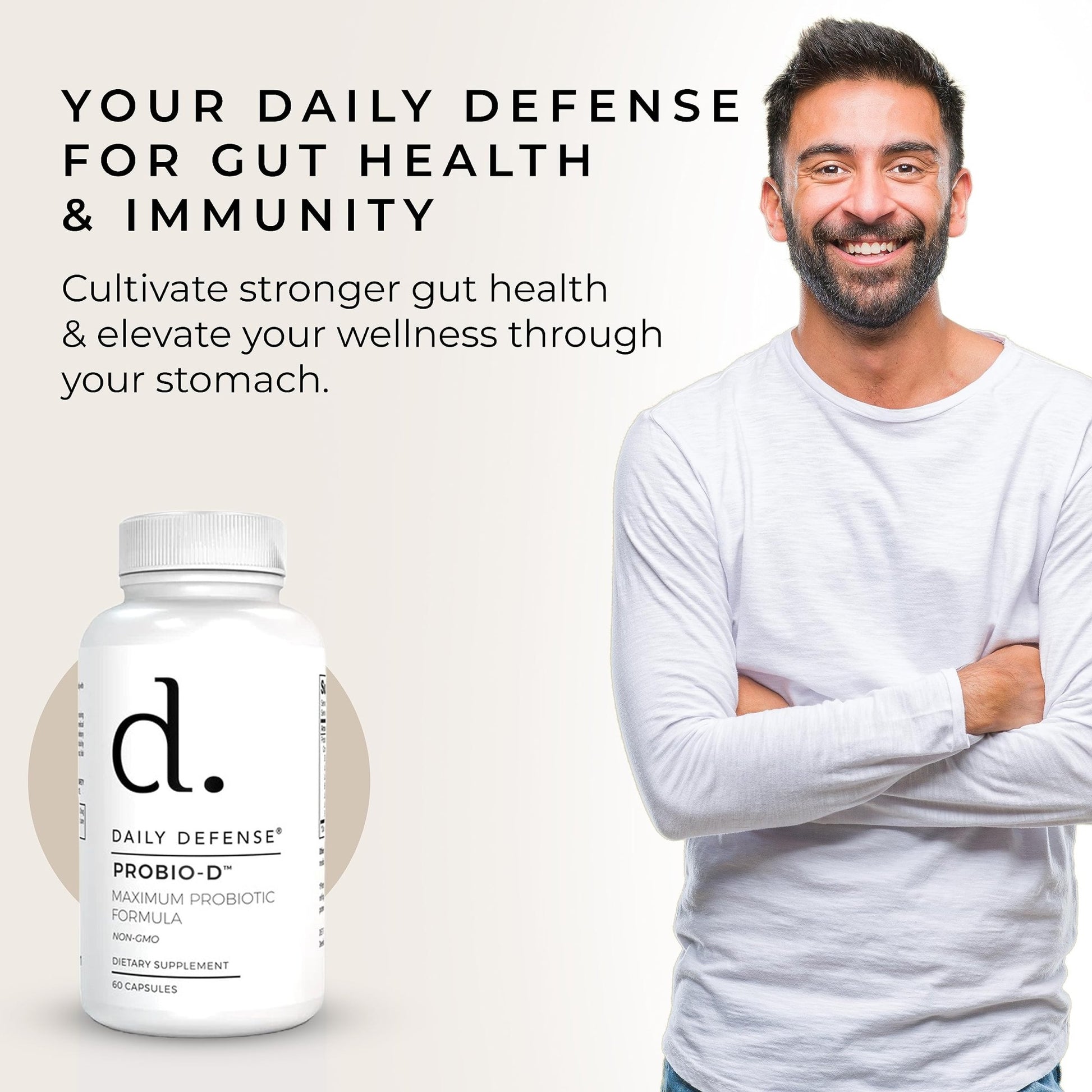 Daily Defense Probiotic Immune Support Supplement - Daily Probiotics for Men with Constipation & Gas - Digestion and Bloating Supplement & Probiotics for Women - 60 Capsules, PROBIO-D - dailyvitalstore