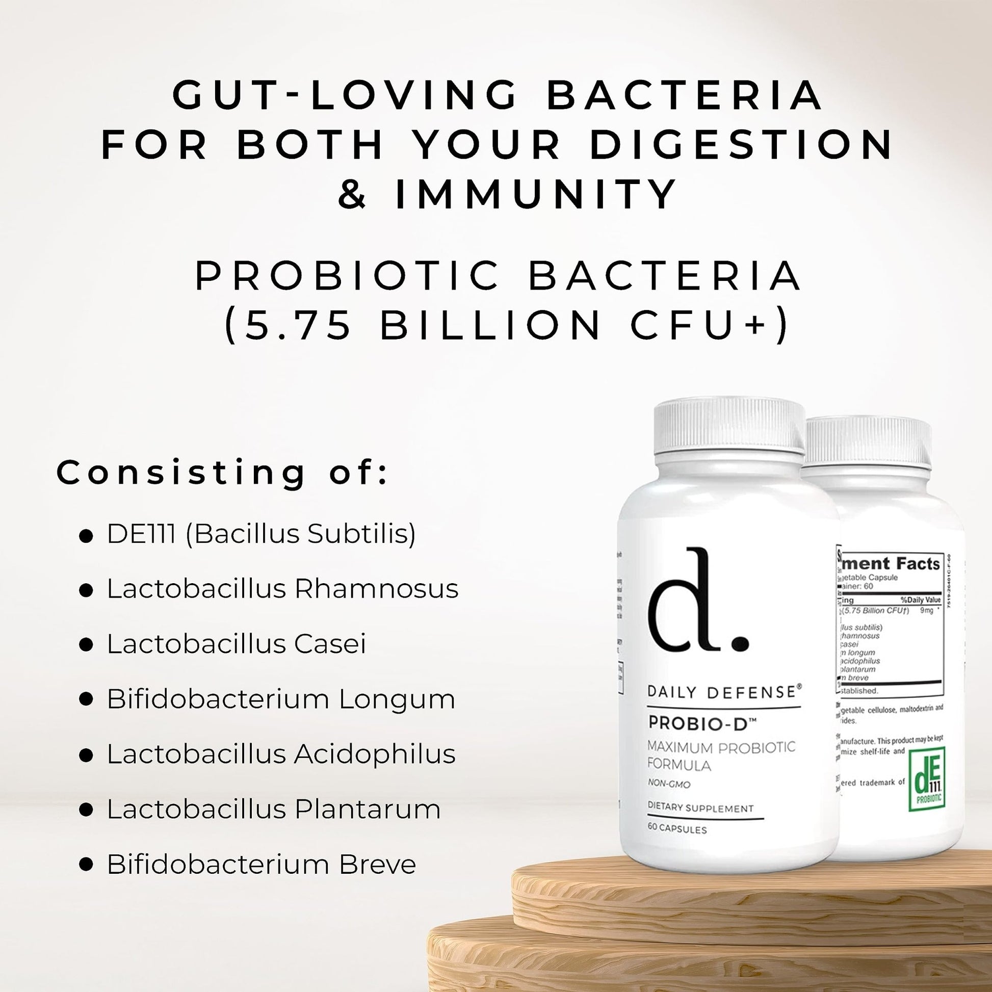 Daily Defense Probiotic Immune Support Supplement - Daily Probiotics for Men with Constipation & Gas - Digestion and Bloating Supplement & Probiotics for Women - 60 Capsules, PROBIO-D - dailyvitalstore