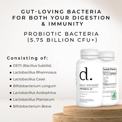 Daily Defense Probiotic Immune Support Supplement - Daily Probiotics for Men with Constipation & Gas - Digestion and Bloating Supplement & Probiotics for Women - 60 Capsules, PROBIO-D - dailyvitalstore