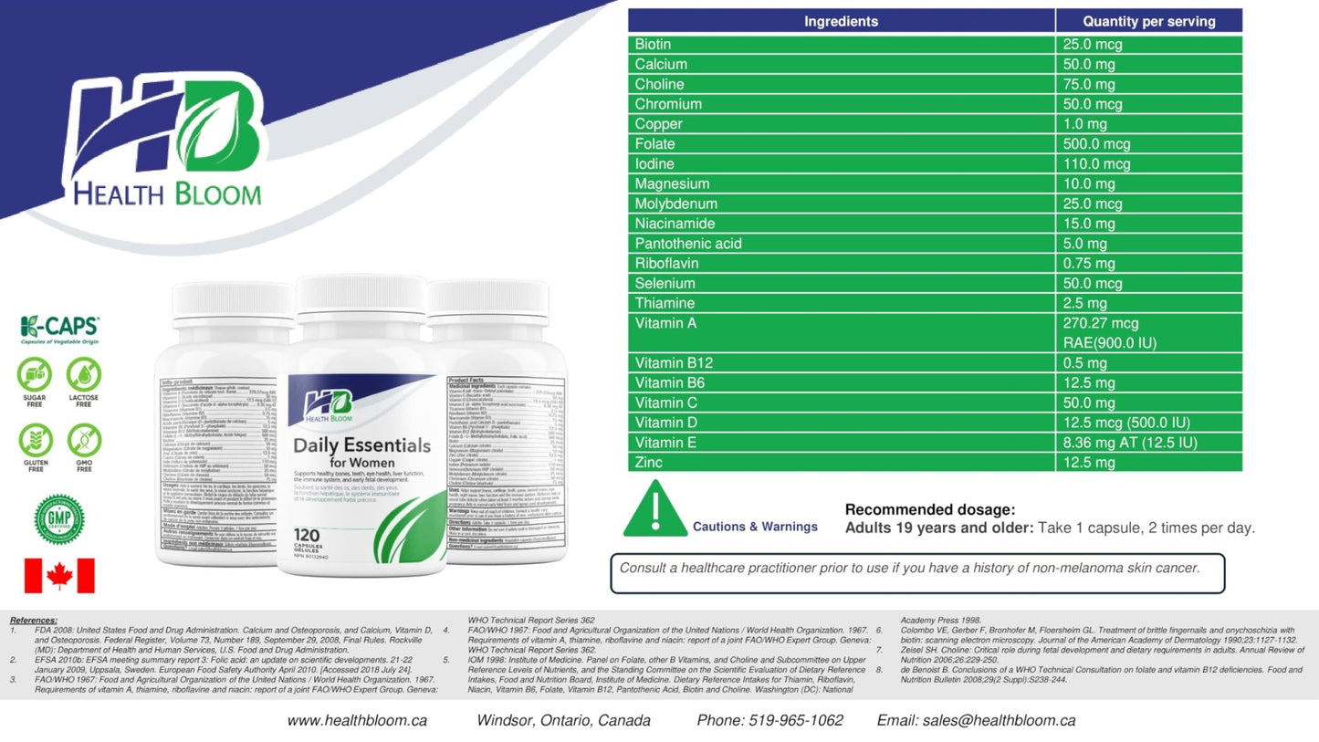 Daily Essentials for Women| 120 Capsules | Health Bloom | Vitamins and Minerals Capsules | - dailyvitalstore