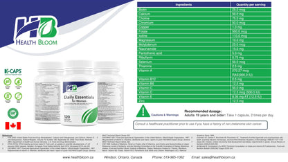 Daily Essentials for Women| 120 Capsules | Health Bloom | Vitamins and Minerals Capsules | - dailyvitalstore