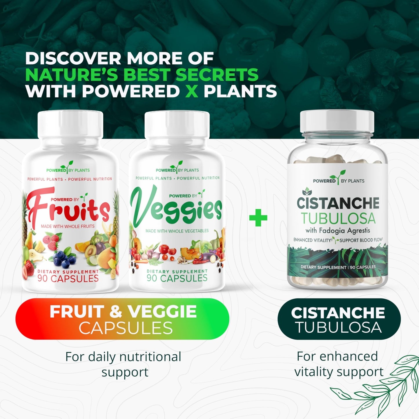 Daily Fruits and Veggies Supplement - 180 Capsules for 30 Days, Non GMO & Gluten Free Superfood with Natural Vitamins - Powered by Plants, 2-Pack - dailyvitalstore