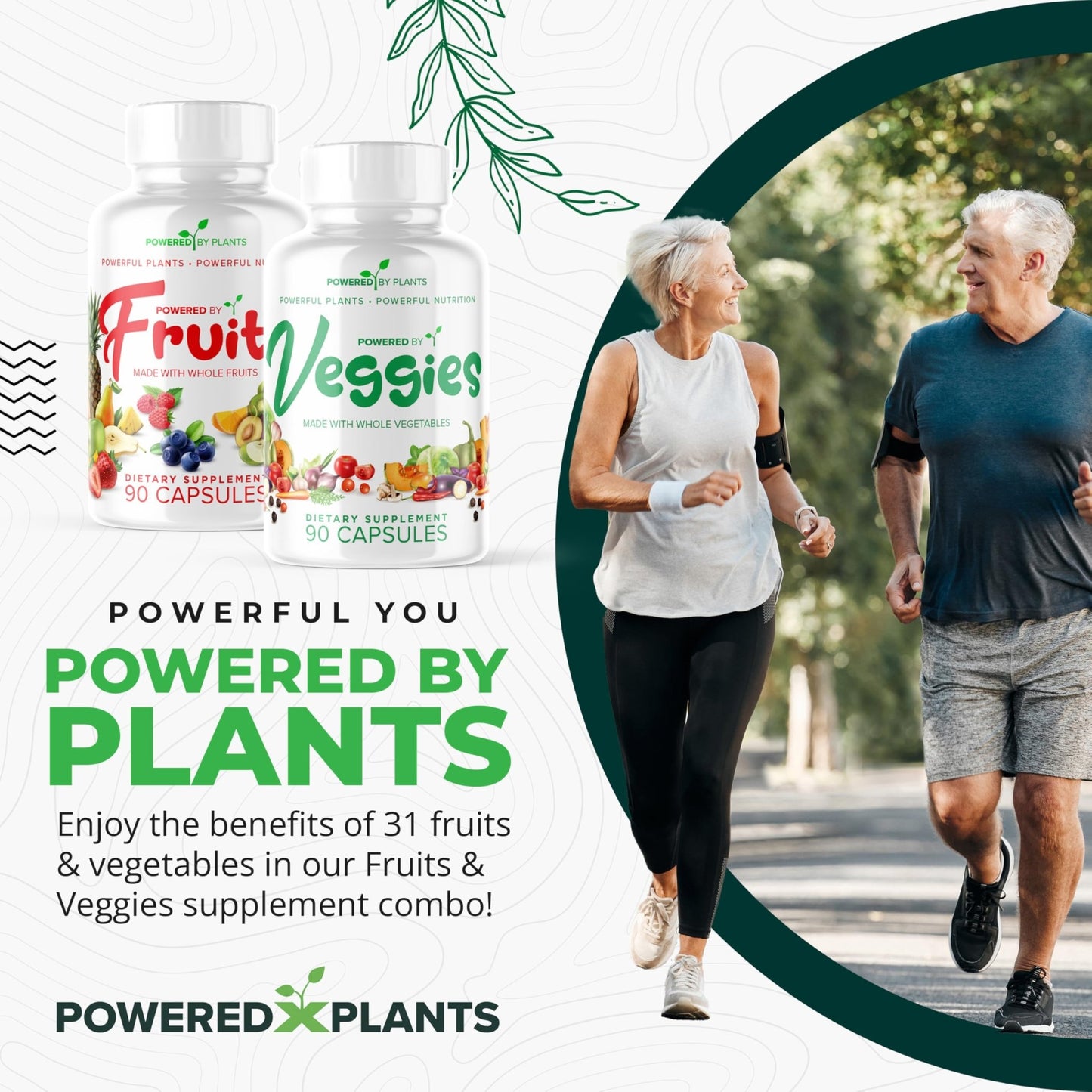 Daily Fruits and Veggies Supplement - 180 Capsules for 30 Days, Non GMO & Gluten Free Superfood with Natural Vitamins - Powered by Plants, 2-Pack - dailyvitalstore