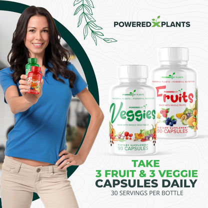 Daily Fruits and Veggies Supplement - 180 Capsules for 30 Days, Non GMO & Gluten Free Superfood with Natural Vitamins - Powered by Plants, 2-Pack - dailyvitalstore