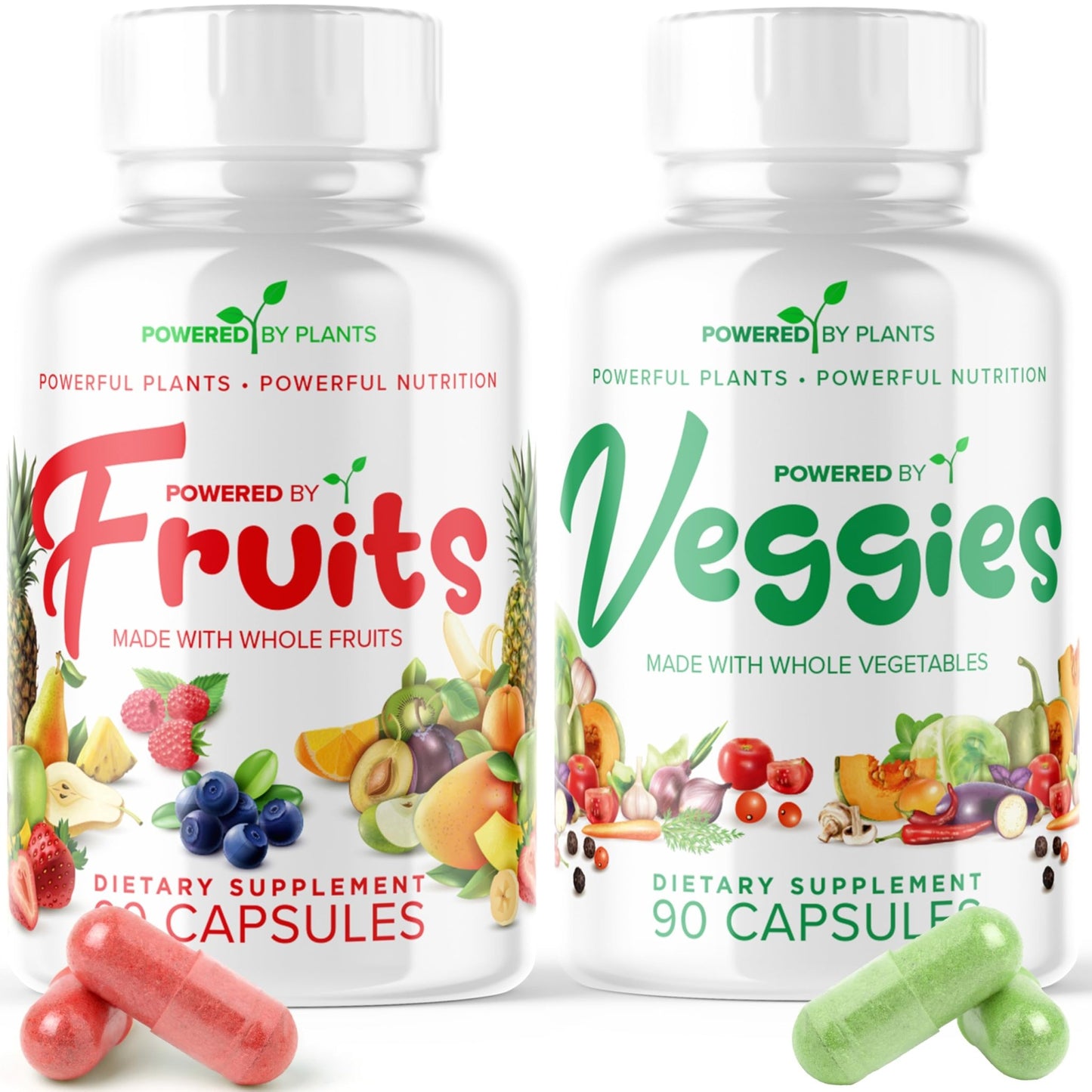 Daily Fruits and Veggies Supplement - 180 Capsules for 30 Days, Non GMO & Gluten Free Superfood with Natural Vitamins - Powered by Plants, 2-Pack - dailyvitalstore