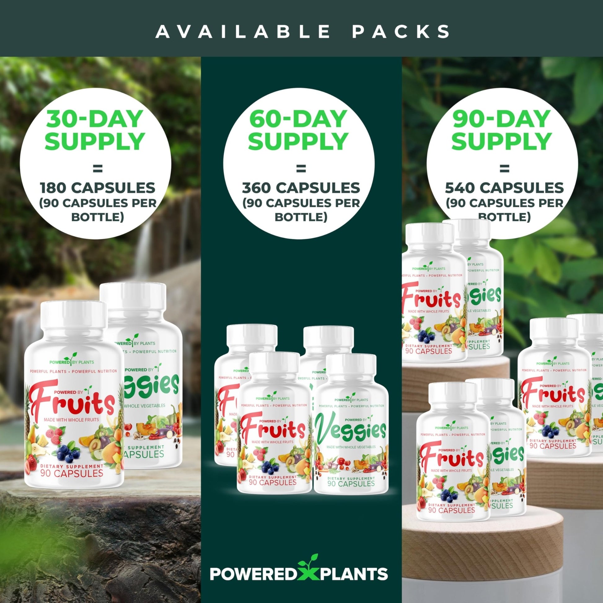 Daily Fruits and Veggies Supplement - 180 Capsules for 30 Days, Non GMO & Gluten Free Superfood with Natural Vitamins - Powered by Plants, 2-Pack - dailyvitalstore
