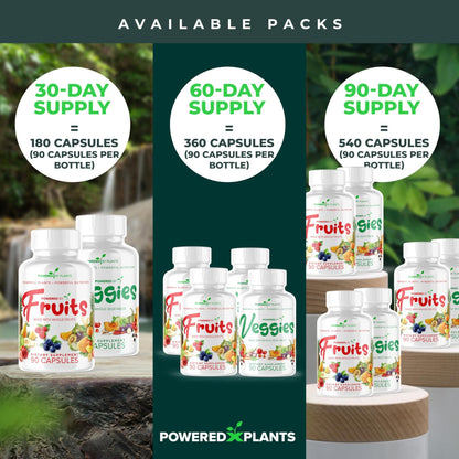 Daily Fruits and Veggies Supplement - 180 Capsules for 30 Days, Non GMO & Gluten Free Superfood with Natural Vitamins - Powered by Plants, 2-Pack - dailyvitalstore