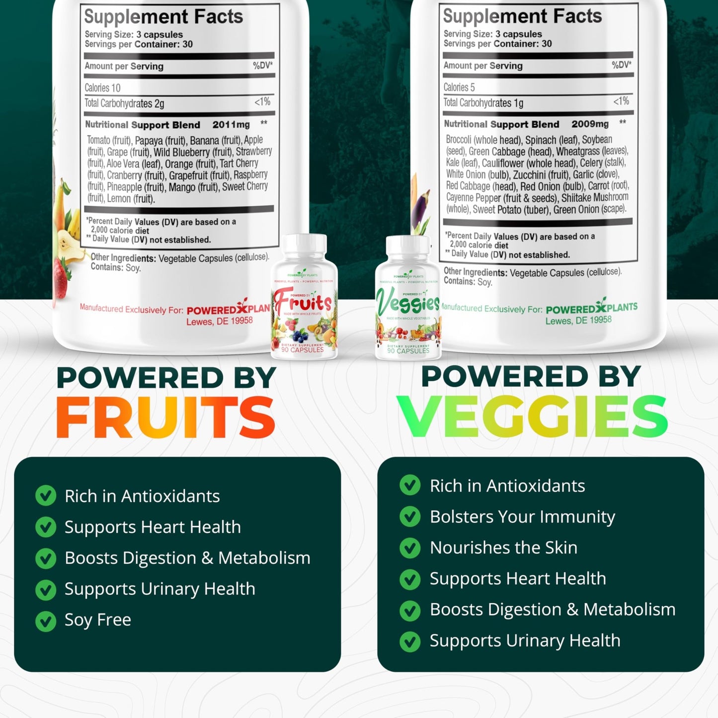 Daily Fruits and Veggies Supplement - 180 Capsules for 30 Days, Non GMO & Gluten Free Superfood with Natural Vitamins - Powered by Plants, 2-Pack - dailyvitalstore