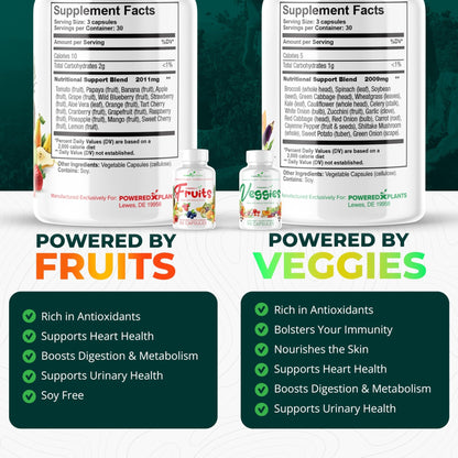 Daily Fruits and Veggies Supplement - 180 Capsules for 30 Days, Non GMO & Gluten Free Superfood with Natural Vitamins - Powered by Plants, 2-Pack - dailyvitalstore