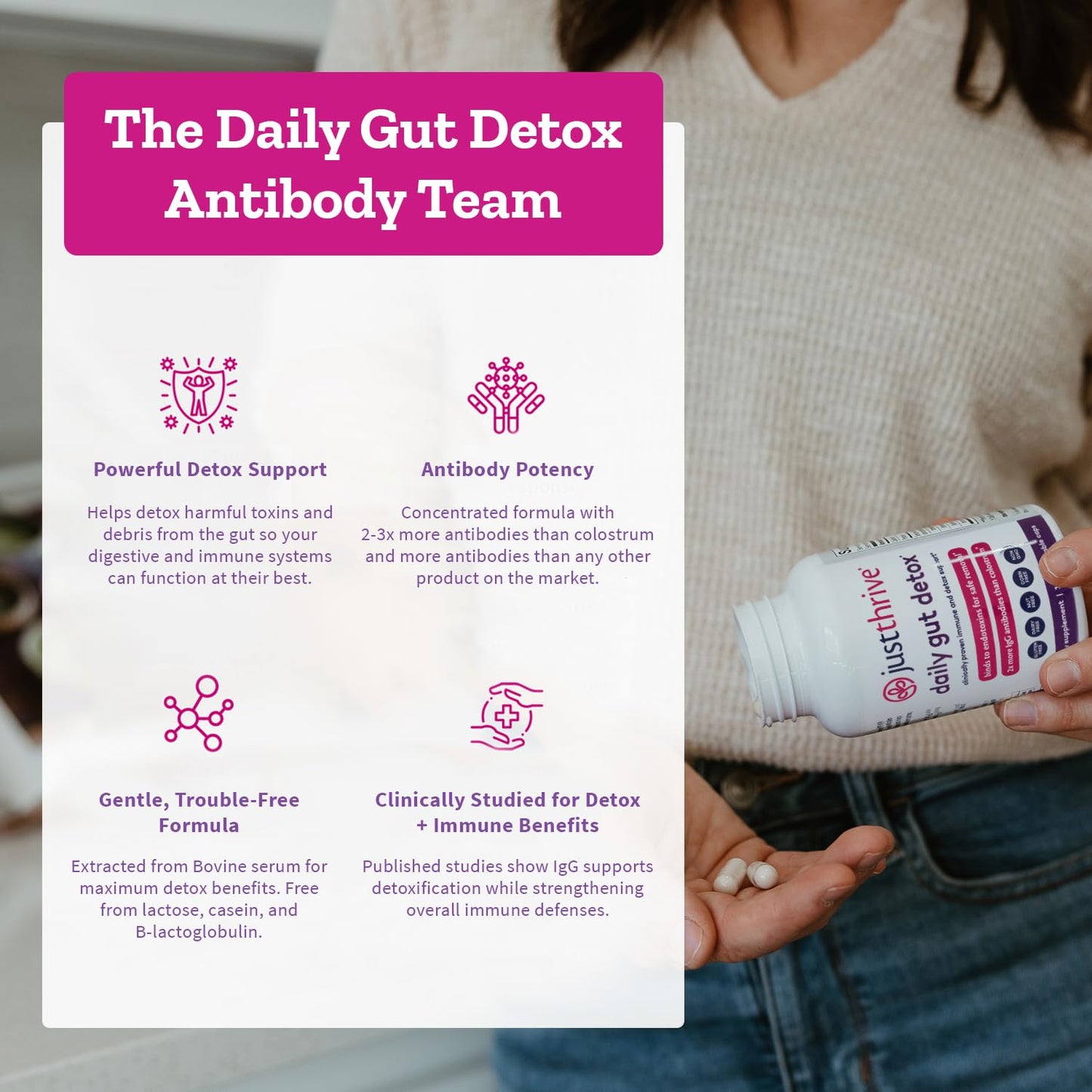 Daily Gut Detox - Ultra-Concentrated Detox & Immune Support Supplement with IgG Antibodies - Promotes Gut Health, Detoxification & Balanced Immune Response - dailyvitalstore