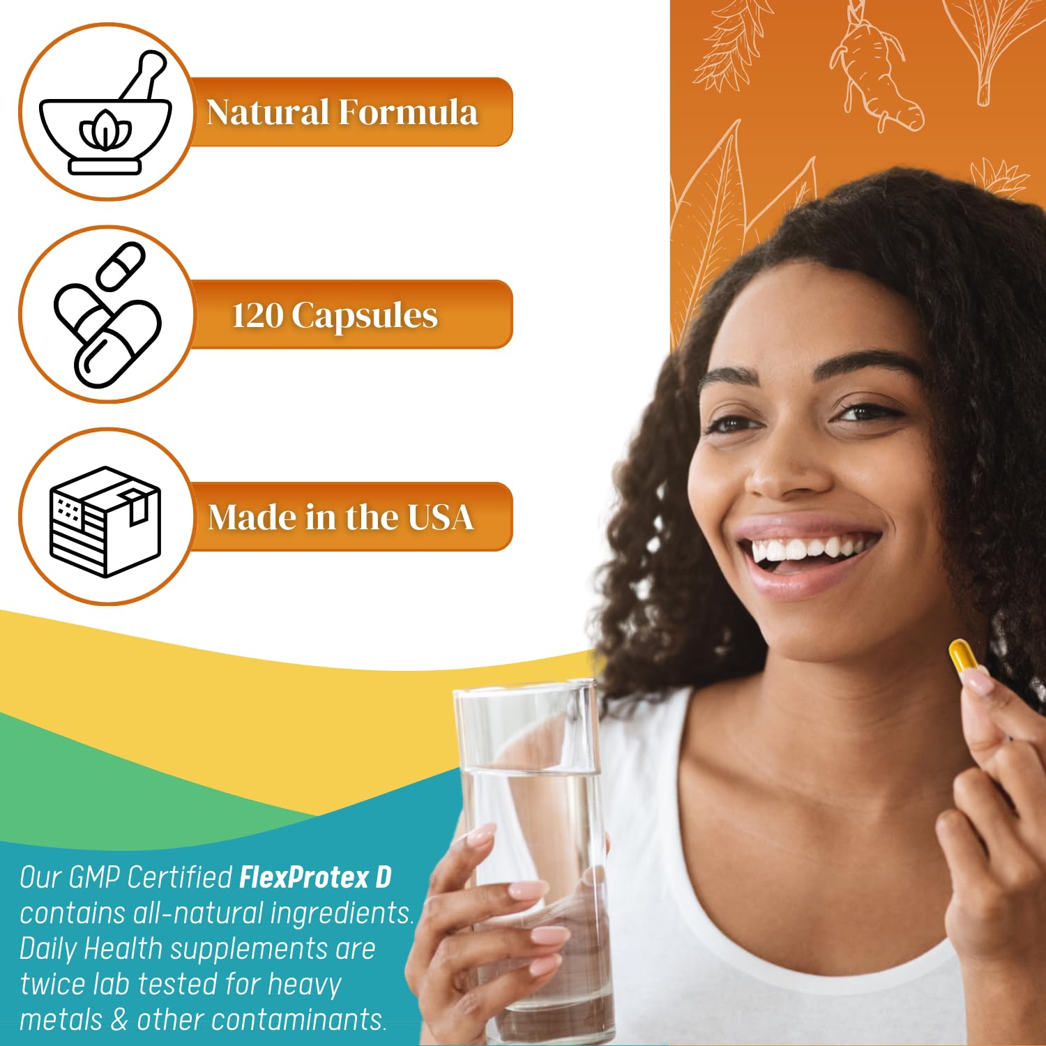 Daily Health, Flexprotex D 884mg Joint Muscle Support 120 Capsules Natural Herbal Turmeric Chondroitin Glucosamine Yucca Boswellia Hyaluronic Acid Ashwagandha D3 Magnesium (1 Month Supply) - dailyvitalstore