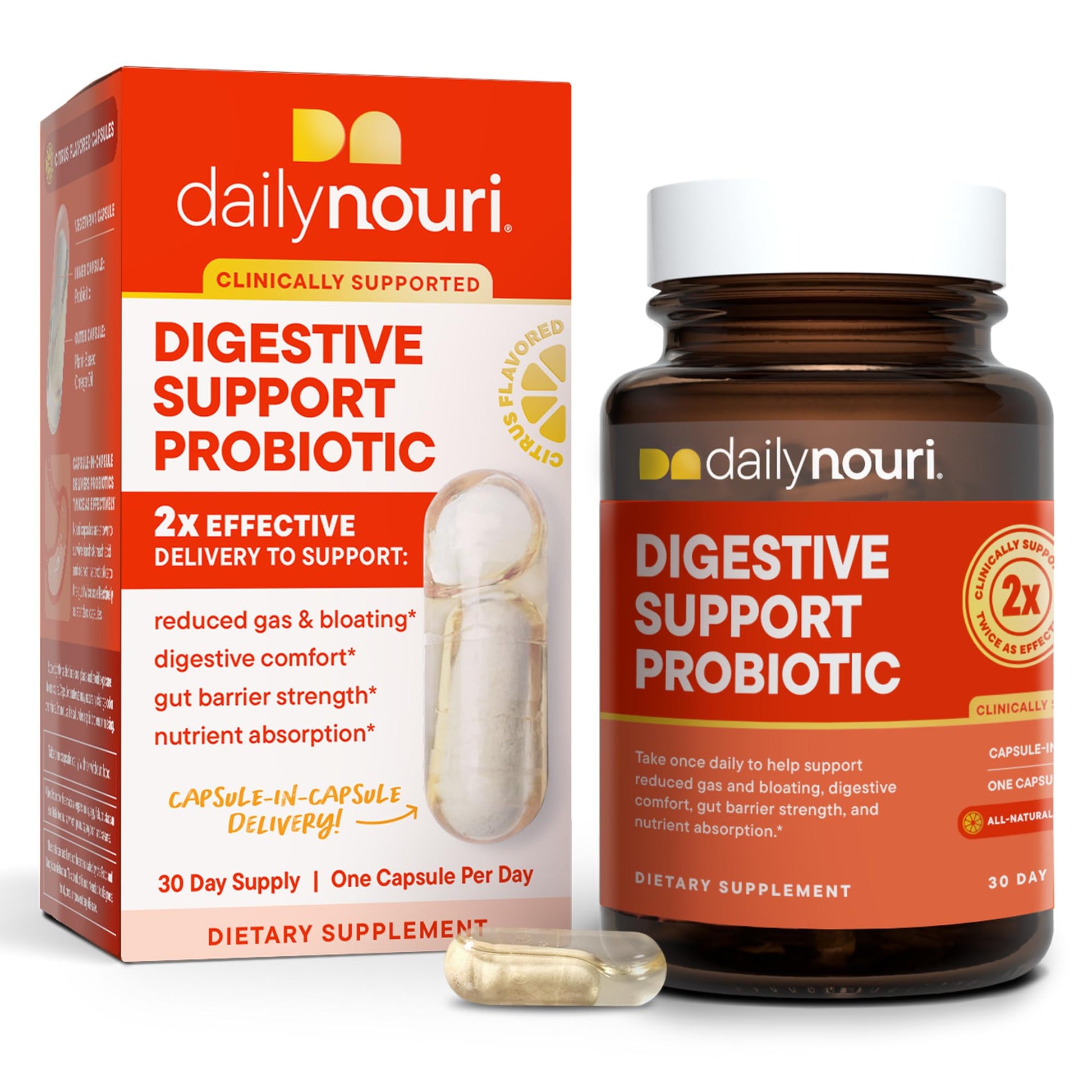 Daily Nouri Digestive Support Probiotics for Women & Men | Bloating & Gas Relief | 3 Clinically Studied Strains + Omega | 30-Day Supply - dailyvitalstore