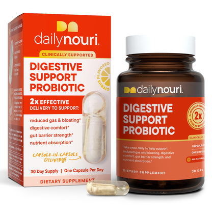 Daily Nouri Digestive Support Probiotics for Women & Men | Bloating & Gas Relief | 3 Clinically Studied Strains + Omega | 30-Day Supply - dailyvitalstore