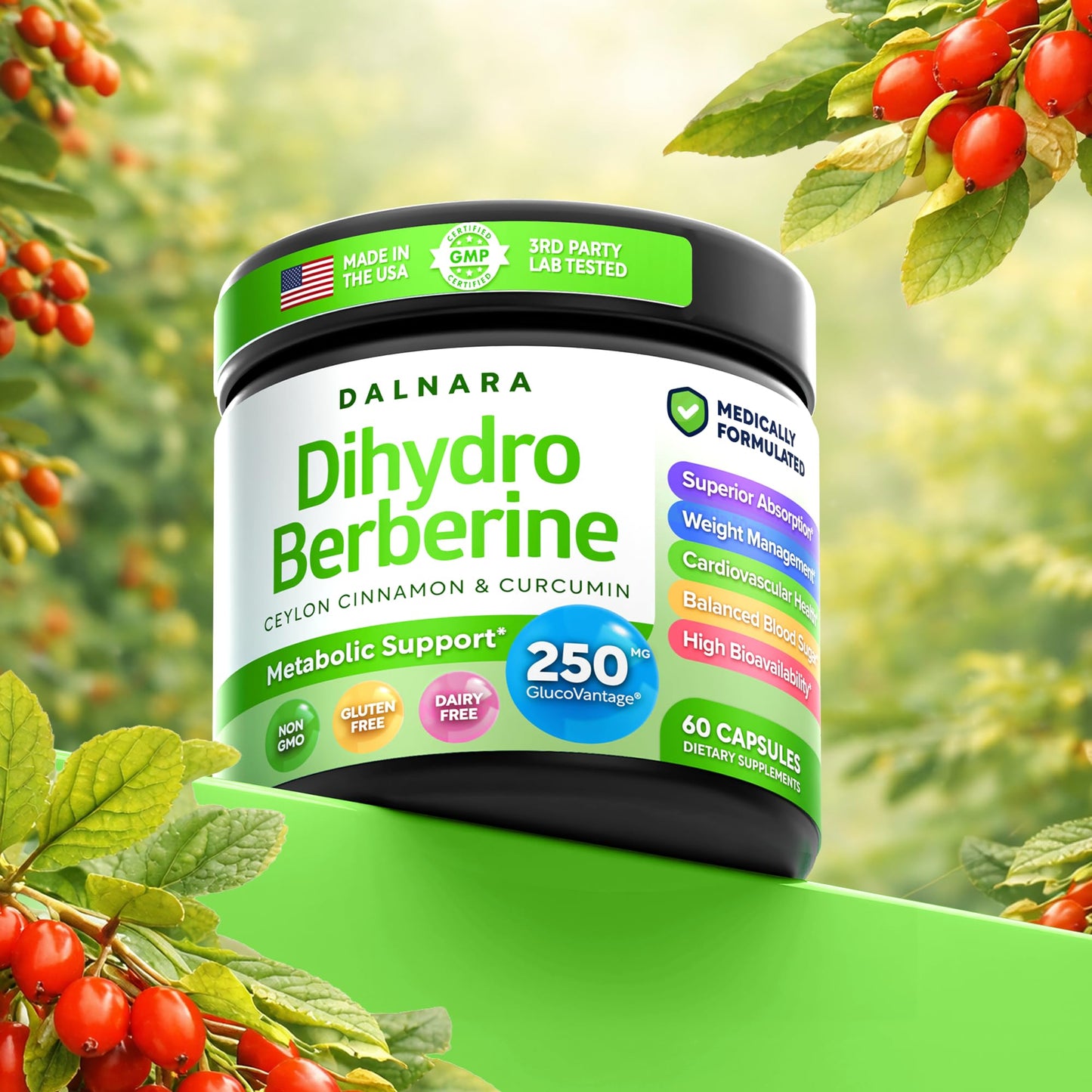 Dalnara Dihydroberberine Capsules 250mg, 60 Count - Supports Metabolic Wellness & Balanced Energy, Non-GMO,Dihydroberberine Supplement - dailyvitalstore