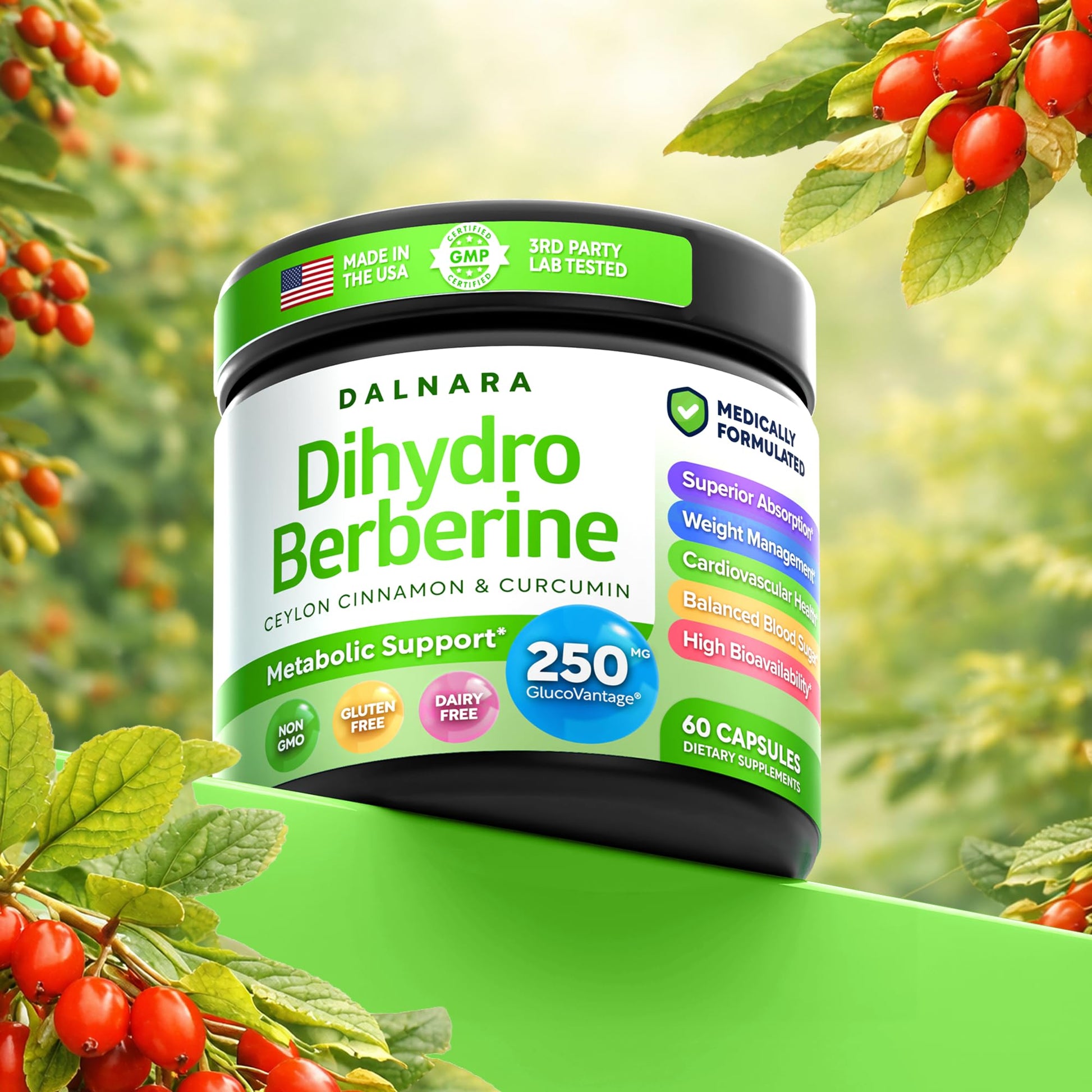 Dalnara Dihydroberberine Capsules 250mg, 60 Count - Supports Metabolic Wellness & Balanced Energy, Non-GMO,Dihydroberberine Supplement - dailyvitalstore