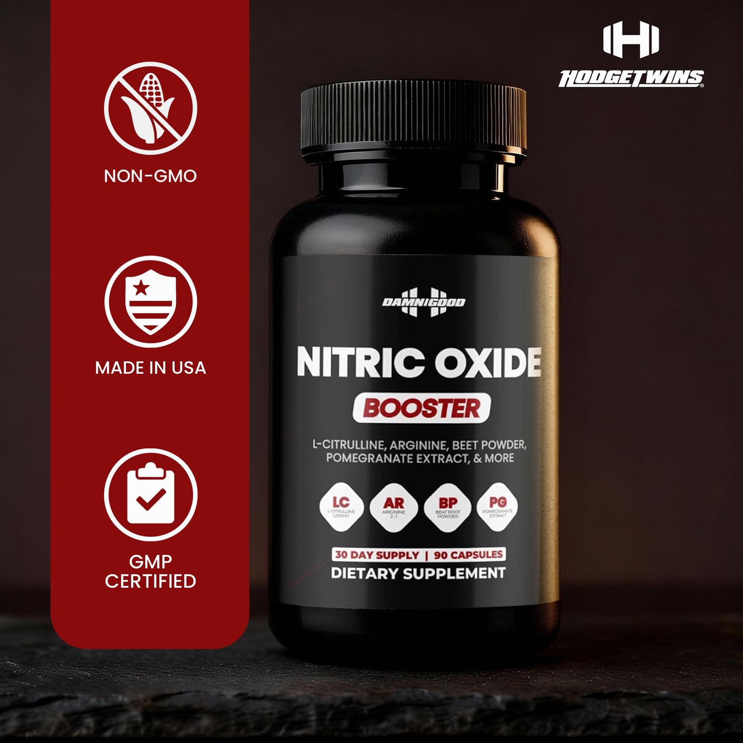 DAMN GOOD The Hodge Twins Nitric Oxide Booster – Beet Root Nitric Oxide & Arginine Citrulline Supplement, Pomegranate Blend for Workout Drive, Endurance Support & Pump Power - 90 Capsules - dailyvitalstore
