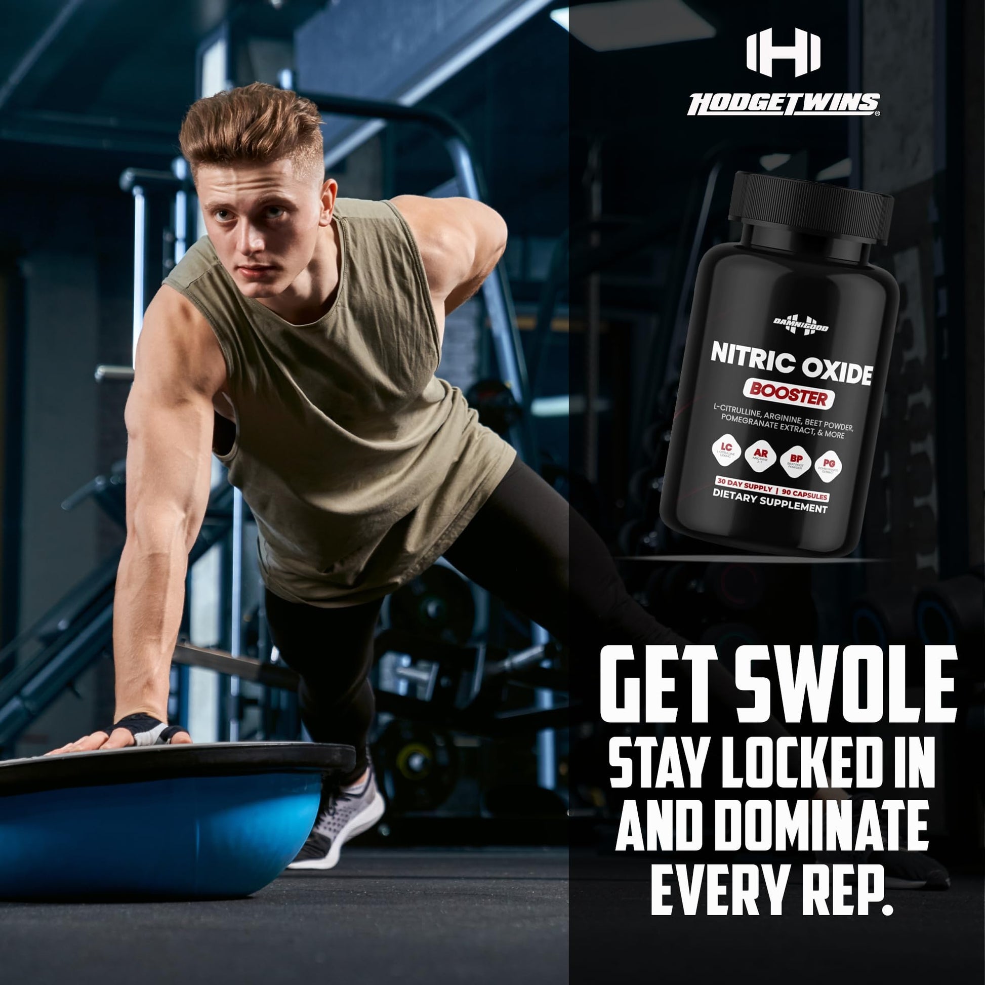 DAMN GOOD The Hodge Twins Nitric Oxide Booster – Beet Root Nitric Oxide & Arginine Citrulline Supplement, Pomegranate Blend for Workout Drive, Endurance Support & Pump Power - 90 Capsules - dailyvitalstore