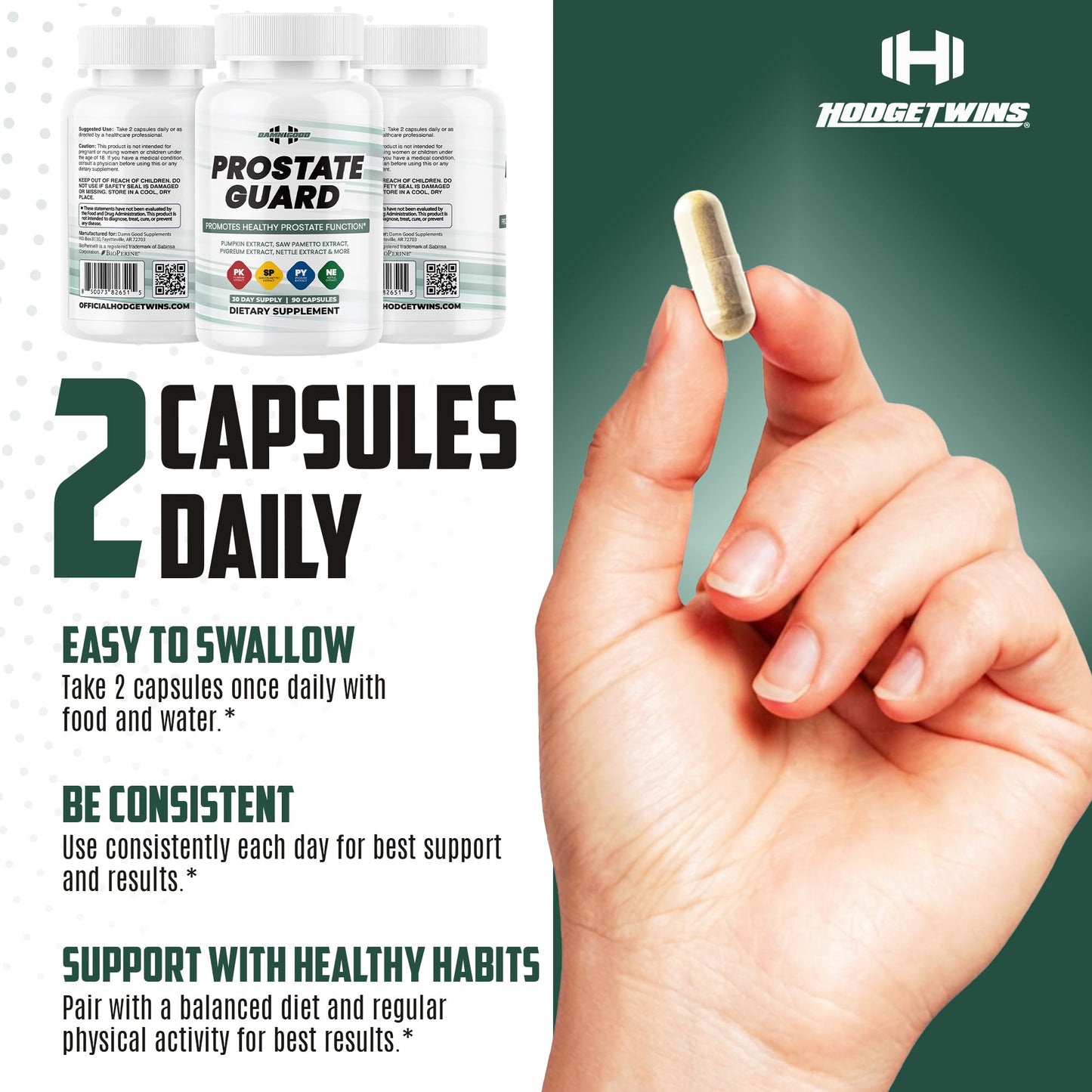 DAMN GOOD The Hodge Twins Prostate Guard - 90 Capsules Guard Vitality Complex – Comfort Blend for Nighttime Routine, Restful Rhythm - Men's Supplements for Health Supports Relaxation - dailyvitalstore
