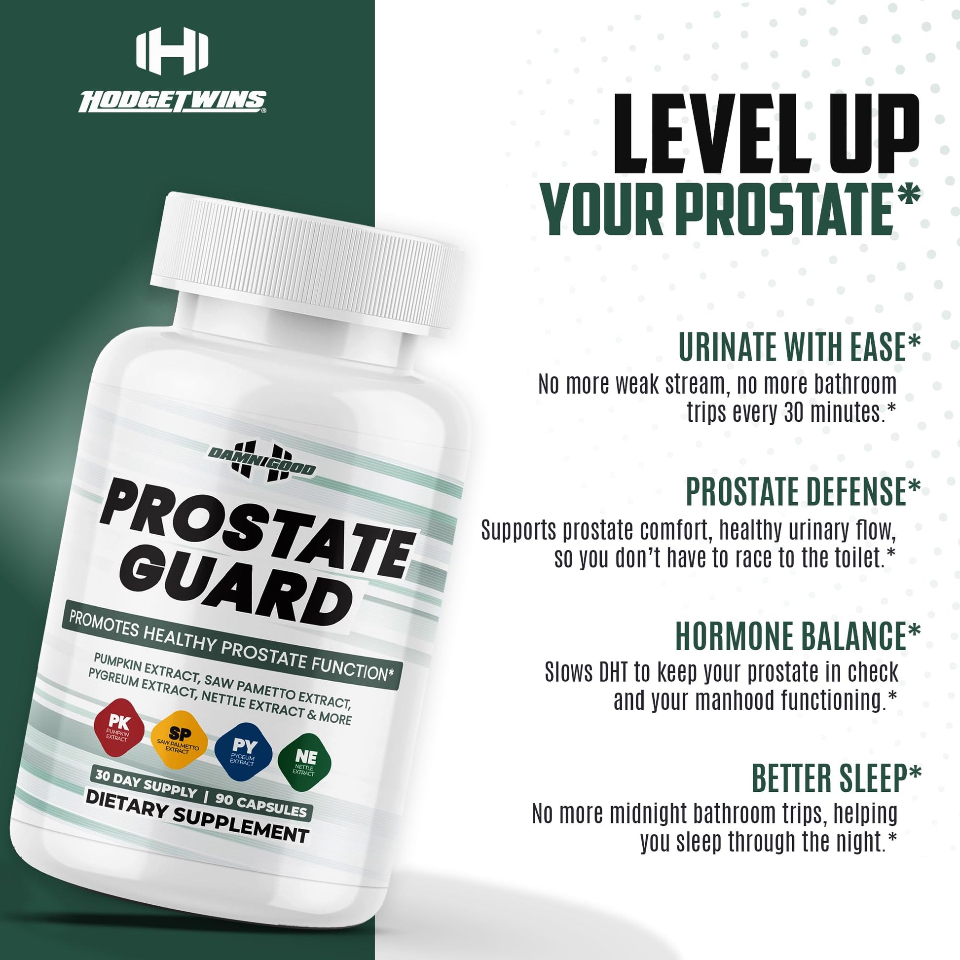 DAMN GOOD The Hodge Twins Prostate Guard - 90 Capsules Guard Vitality Complex – Comfort Blend for Nighttime Routine, Restful Rhythm - Men's Supplements for Health Supports Relaxation - dailyvitalstore