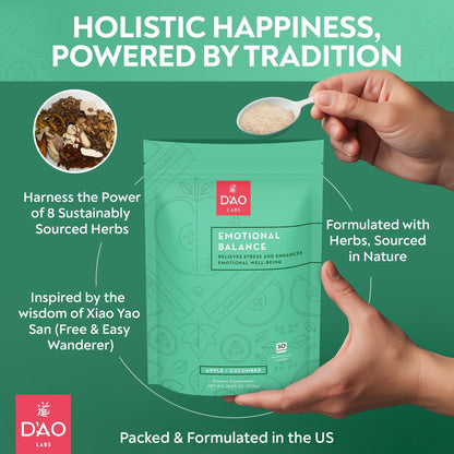 D'AO Labs Emotional Balance - Emotional Balance Powder - Calm & Stress Relief - Effervescent Powder with Apple-Cucumber Flavor - Xiao Yao San Traditional Chinese Herbal - 30 Individual Servings - dailyvitalstore