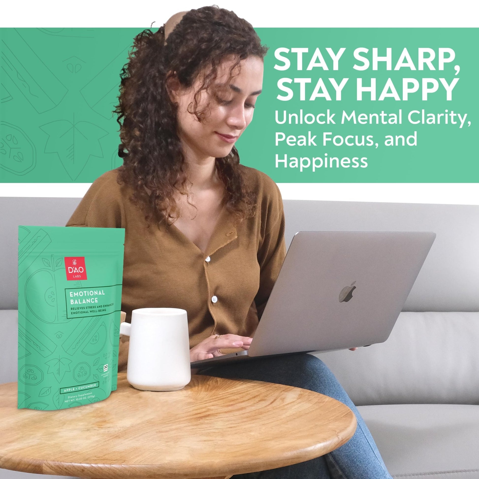 D'AO Labs Emotional Balance - Emotional Balance Powder - Calm & Stress Relief - Effervescent Powder with Apple-Cucumber Flavor - Xiao Yao San Traditional Chinese Herbal - 30 Individual Servings - dailyvitalstore