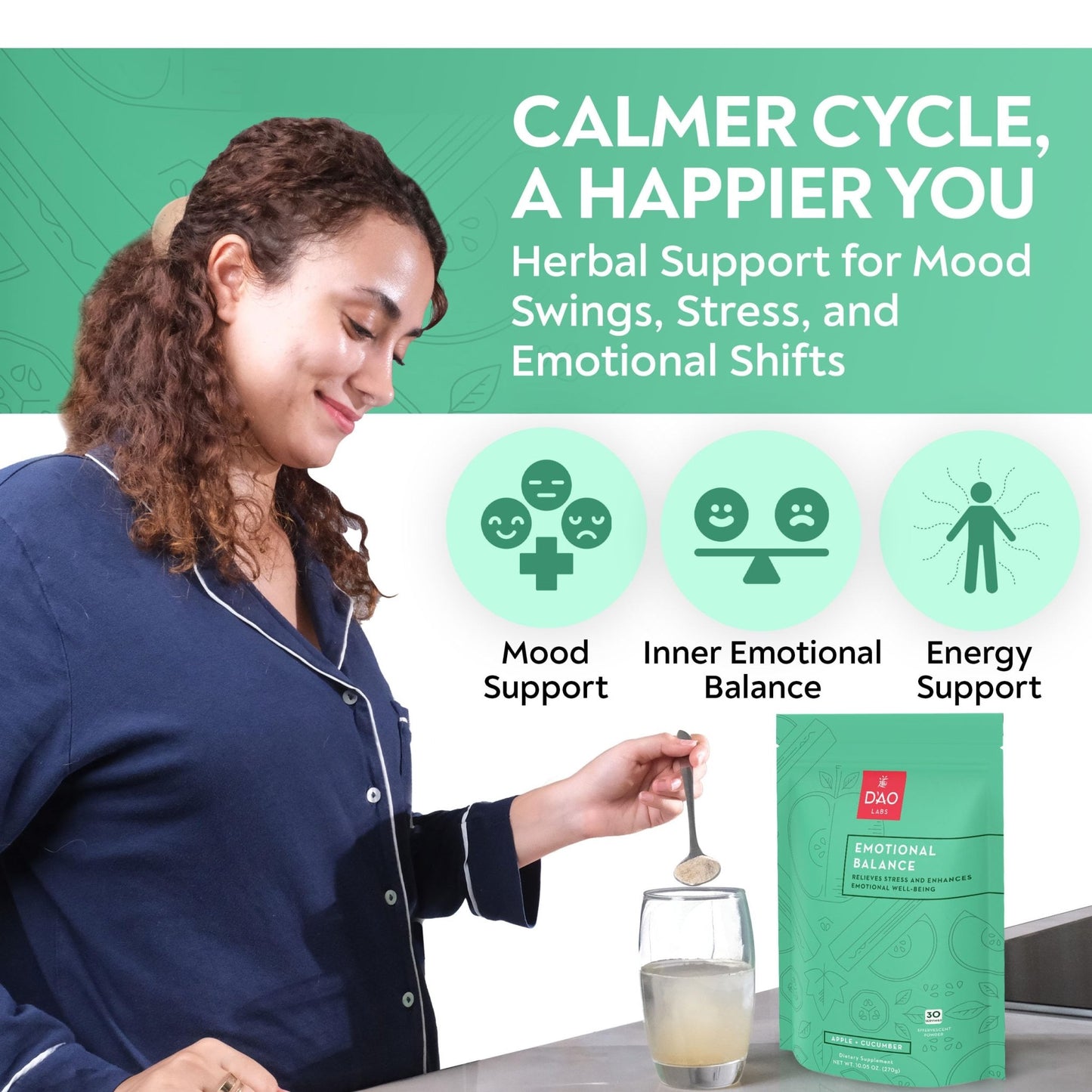 D'AO Labs Emotional Balance - Emotional Balance Powder - Calm & Stress Relief - Effervescent Powder with Apple-Cucumber Flavor - Xiao Yao San Traditional Chinese Herbal - 30 Individual Servings - dailyvitalstore