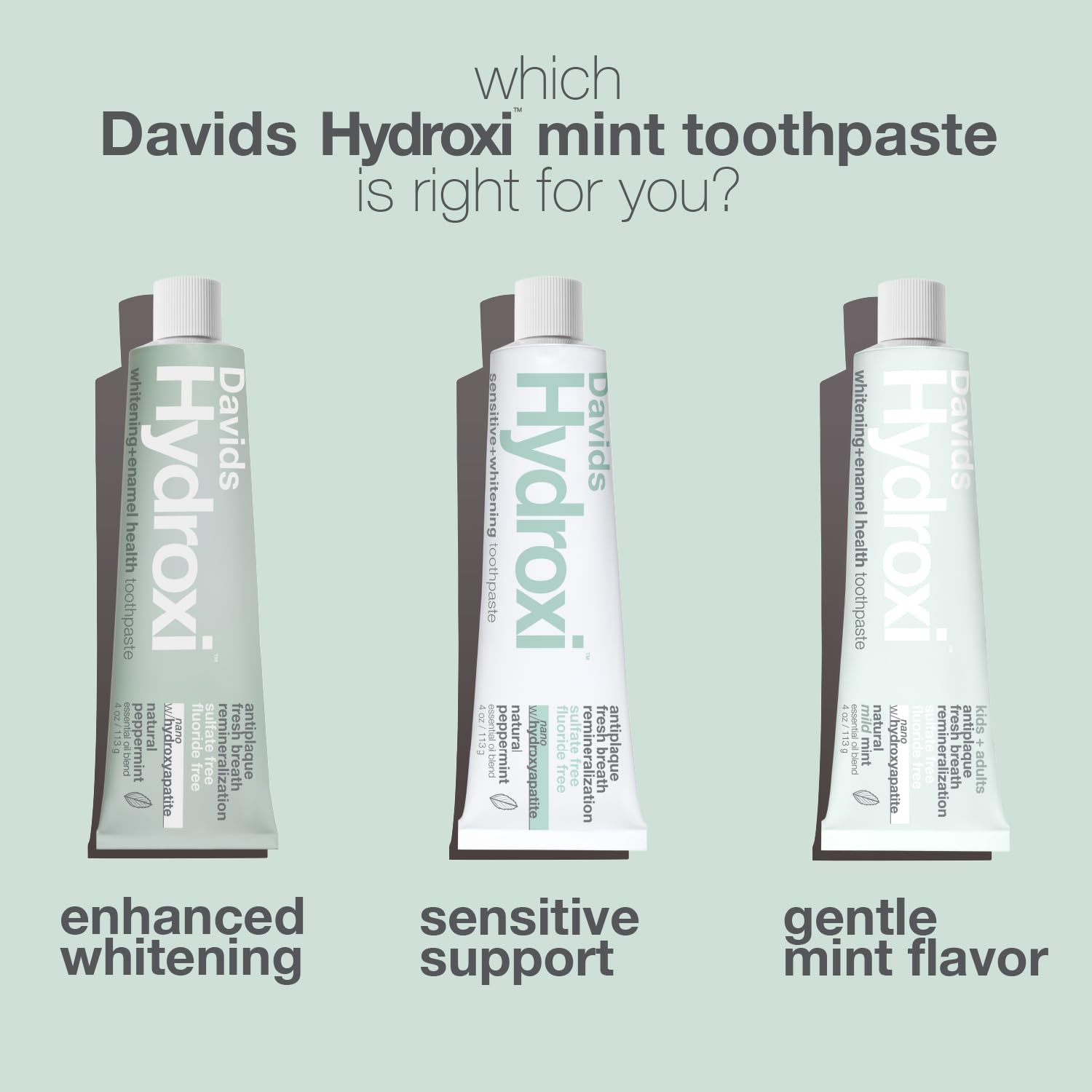 Davids Hydroxi Fluoride Free Nano Hydroxyapatite Toothpaste for Remineralizing, Sensitive Support, Whitening, Antiplaque, SLS Free, - dailyvitalstore