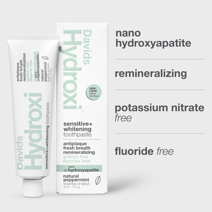 Davids Hydroxi Fluoride Free Nano Hydroxyapatite Toothpaste for Remineralizing, Sensitive Support, Whitening, Antiplaque, SLS Free, - dailyvitalstore