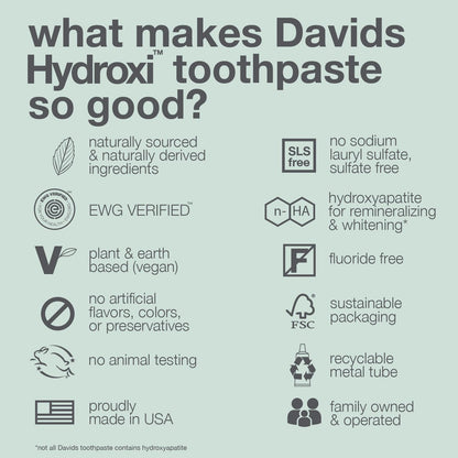 Davids Hydroxi Fluoride Free Nano Hydroxyapatite Toothpaste for Remineralizing, Sensitive Support, Whitening, Antiplaque, SLS Free, - dailyvitalstore
